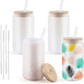 HTVRONT 16oz Glass Sublimation Tumblers with Bamboo Lid 8/4 Pack