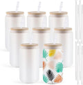 HTVRONT 16oz Glass Sublimation Tumblers with Bamboo Lid 8/4 Pack